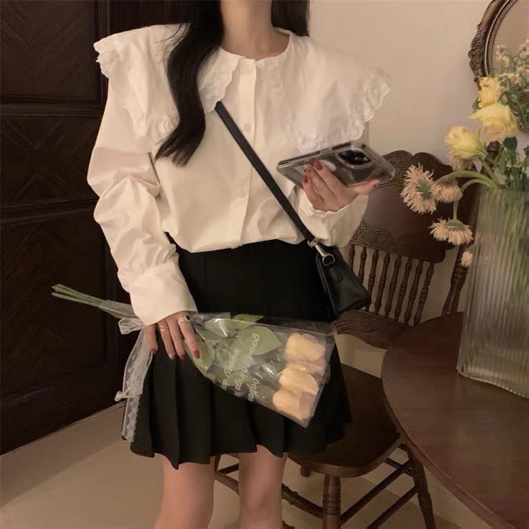 White shirt for women 2024 new spring shirt, small, chic and beautiful, long-sleeved top, fashionable and fashionable