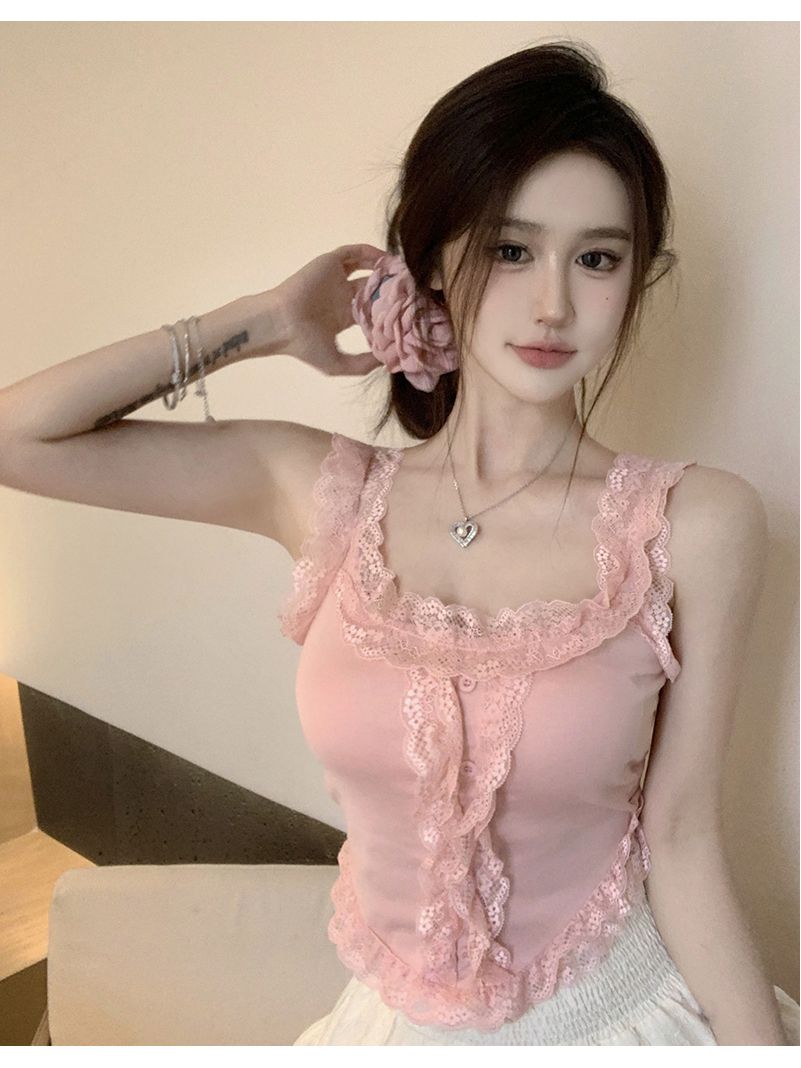 ****~實拍甜辣蕾絲花邊吊帶背心女帶胸墊美背打底上衣
