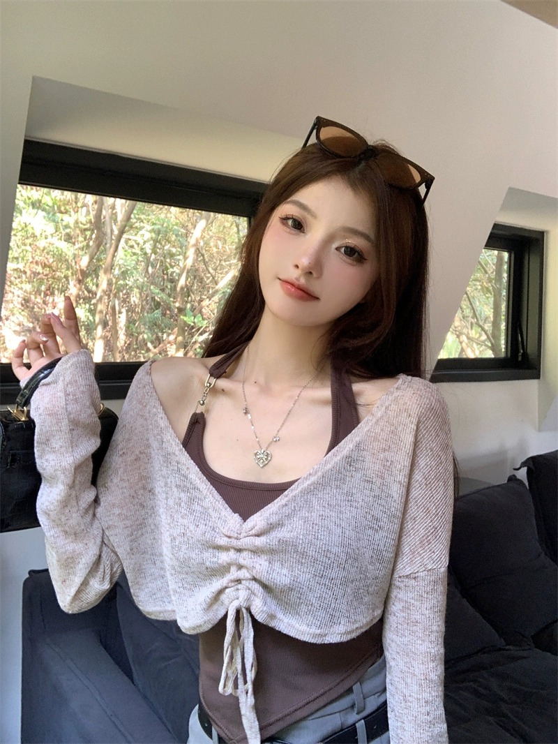 Plus size hot girl suit bottoming halter top with blouse two-piece summer slim short women's top