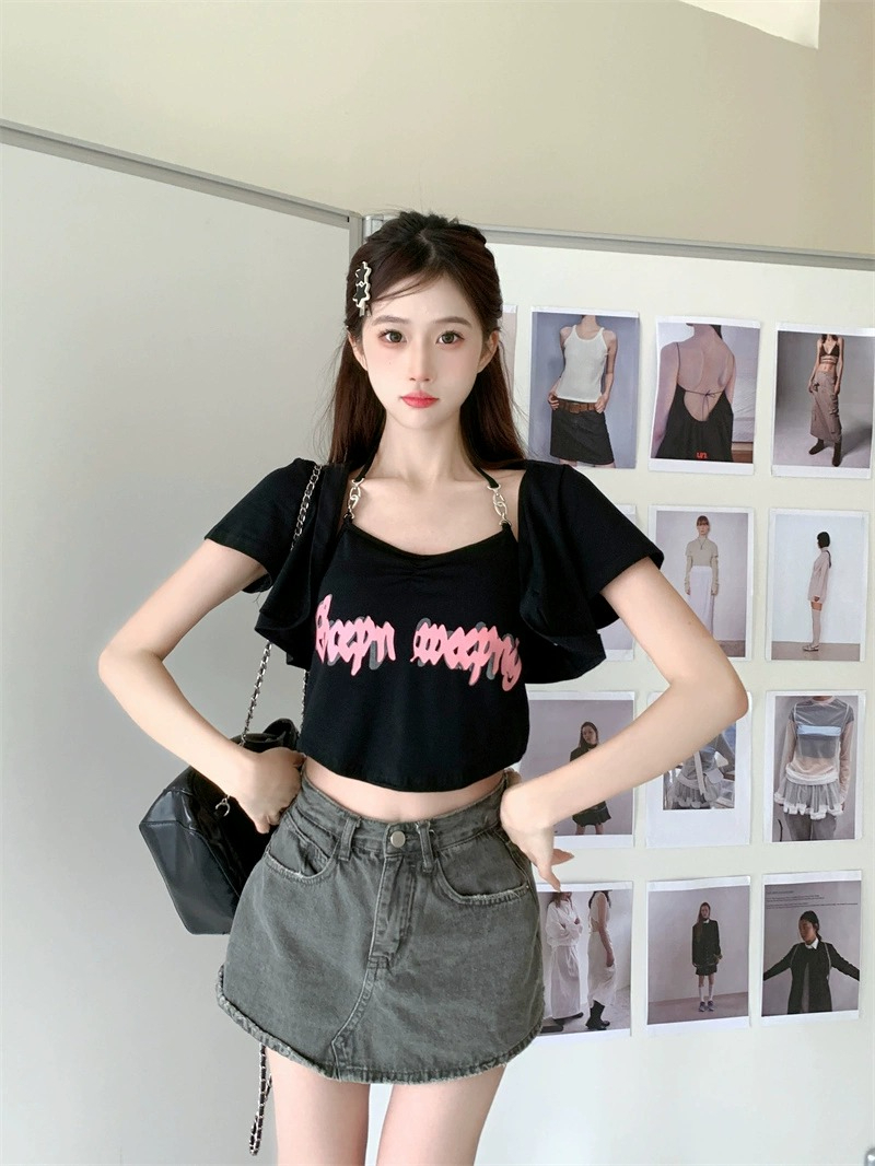 辣妹套裝女夏胖mm遮肚顯瘦微胖歐美純欲設計感別致炸街兩件套