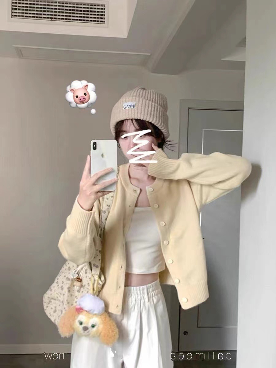 callmeear//餅餅星黛露兩色針織開衫軟糯感圓領毛衣短外套