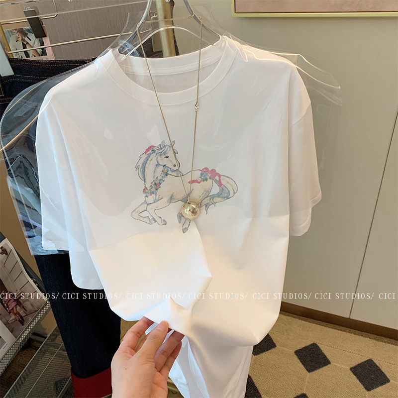 Official photo Heavy/combed cotton Back collar Seamed S-XXXL Summer short-sleeved T-shirt for women