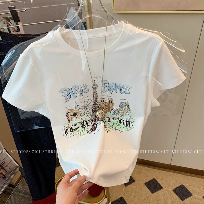 Official picture 92 cotton/8 spandex 40 count 210g pure cotton slim short T-shirt women's short sleeves