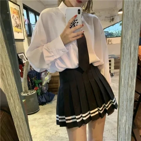 2024夏季韓版條紋+安全褲XS-3XL百褶裙JK制服裙子半身裙女A字裙