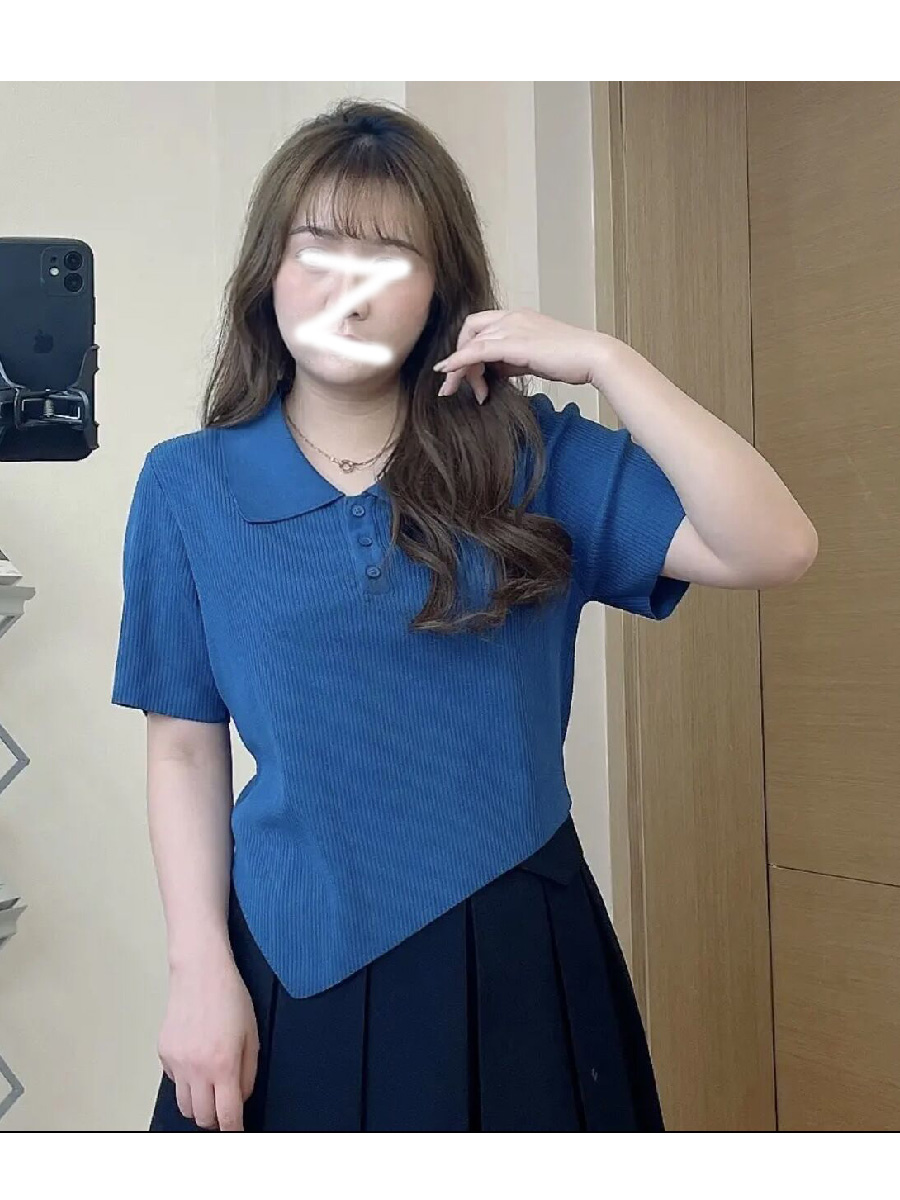 大萌萌胖mm設計感斜角下擺短袖t恤女夏修身顯瘦polo領短款上衣潮