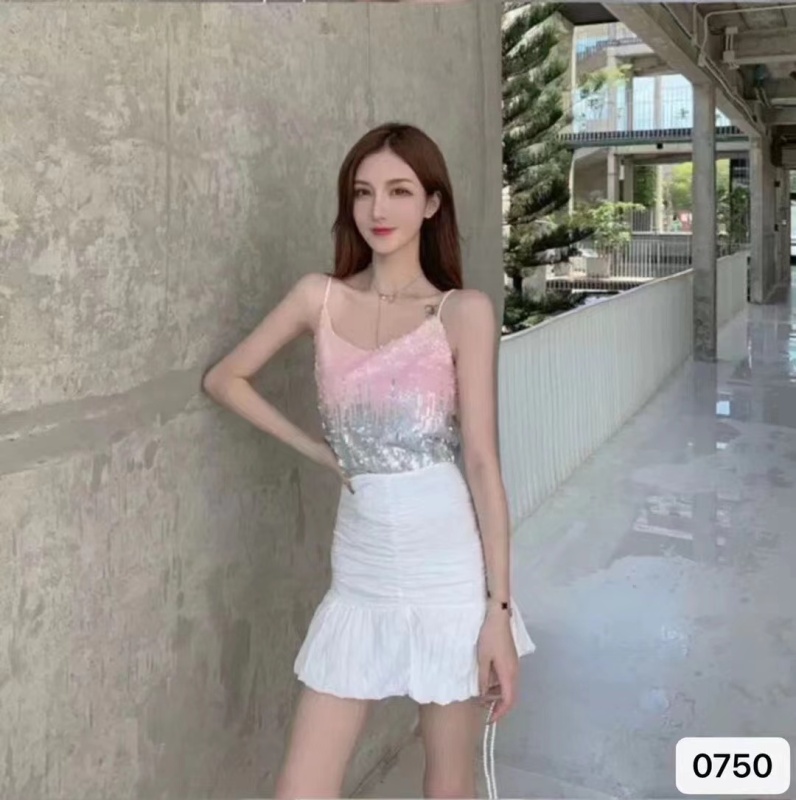 烏77同款超亮閃閃v領亮片吊帶背心夏外穿內搭短款打底衫上衣