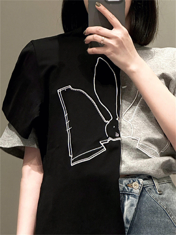 官圖200克/精梳純棉後包領有縫邊S-XXXL夏裝短袖T恤女
