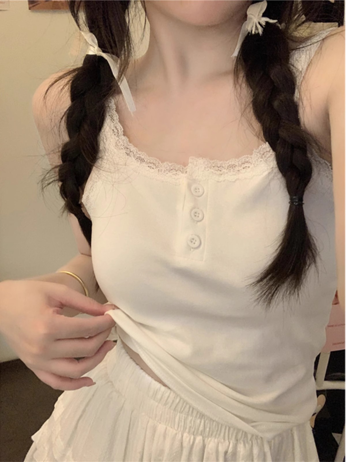 純欲風外穿吊帶背心女春季韓版2024新款蕾絲拼接修身顯瘦內搭上衣