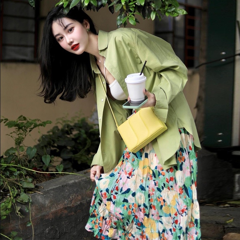 夏季茶系穿搭一整套網紅減齡小個子鹽系高級感韓劇小香風套裝裙子