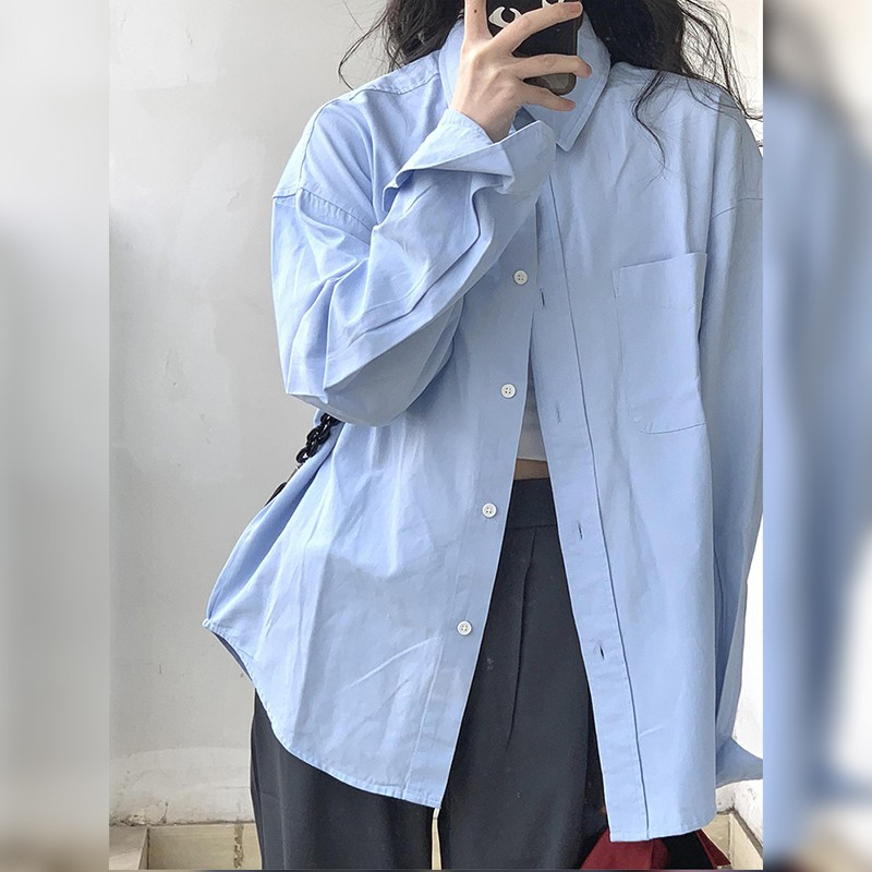 Pure cotton blue French shirt for women early spring new casual Korean shirt design niche slim long-sleeved top