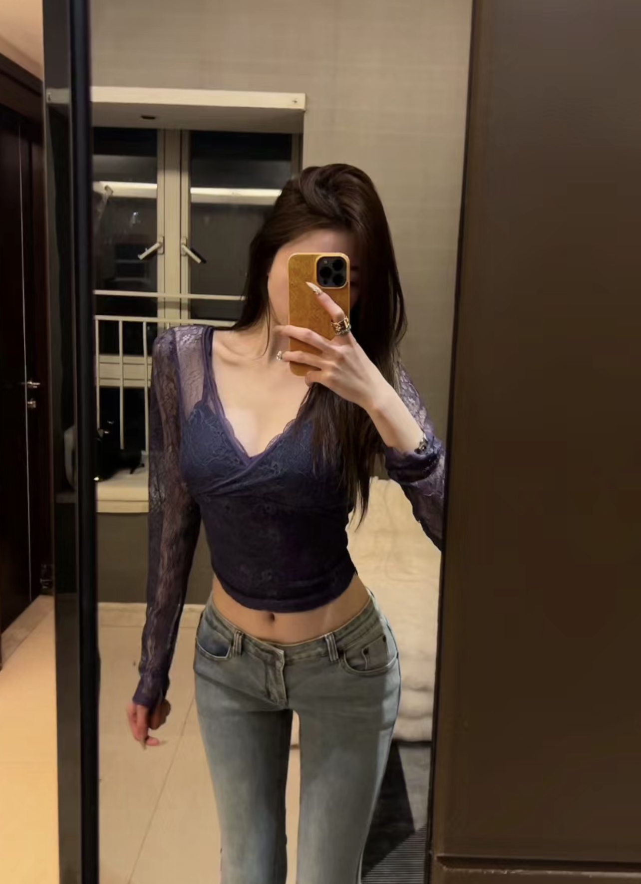 XINUD美麗壞女人*原創氣質蕾絲v領長袖打底內搭外穿修身百搭上衣