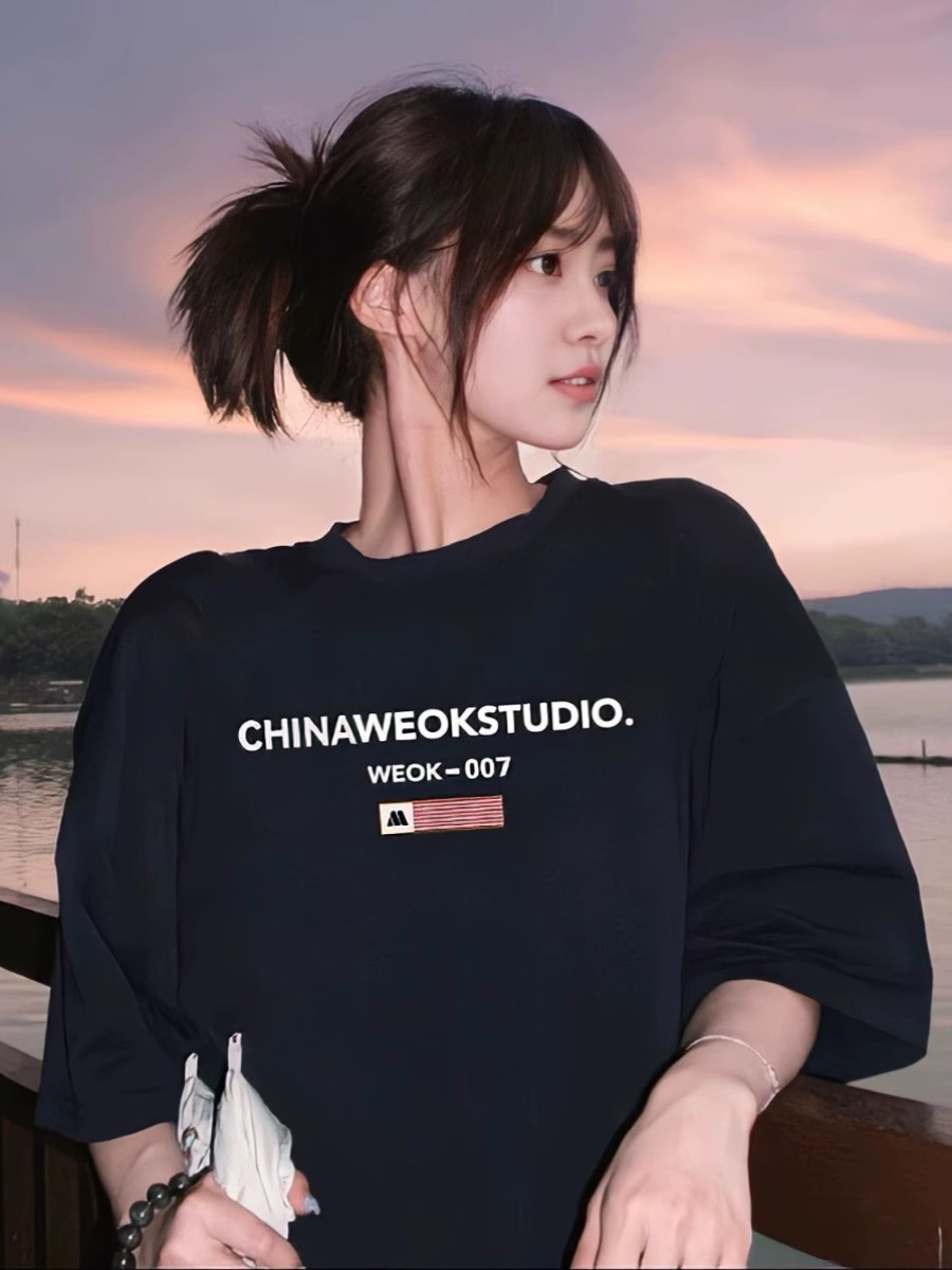 官圖220克/精梳純棉後包領有縫邊S-XXXL夏裝短袖T恤女