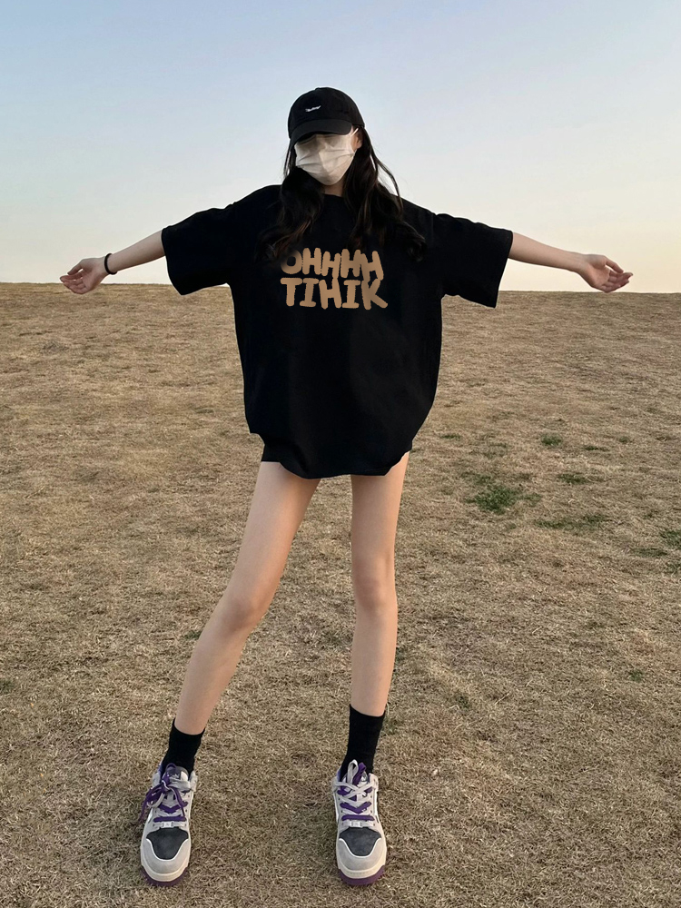 230克純棉包領高品質天貓質量2024初夏短袖純棉印花T恤女