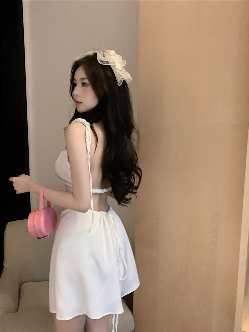 實拍~2024年夏季新款辣妹性感吊帶連衣裙女系帶露背顯瘦短裙