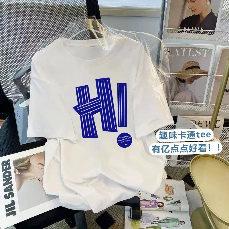 圓領T恤女短袖2024夏裝新款設計感小眾休閒白搭半袖ins上衣潮