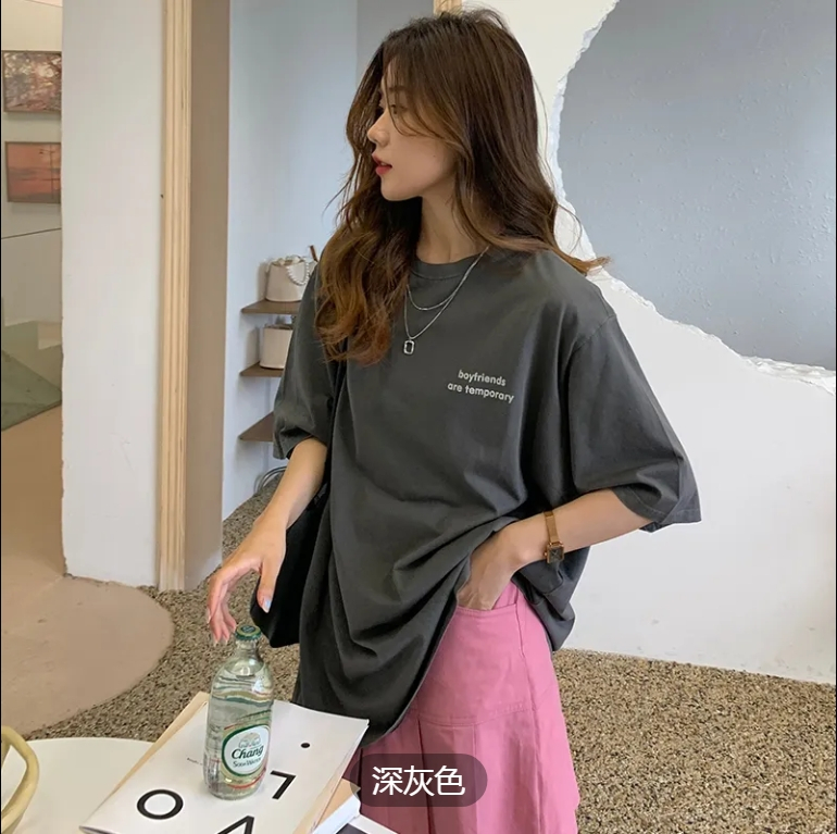 夏季新款慵懶風字母印花短袖T恤女寬鬆百搭休閒打底上衣體