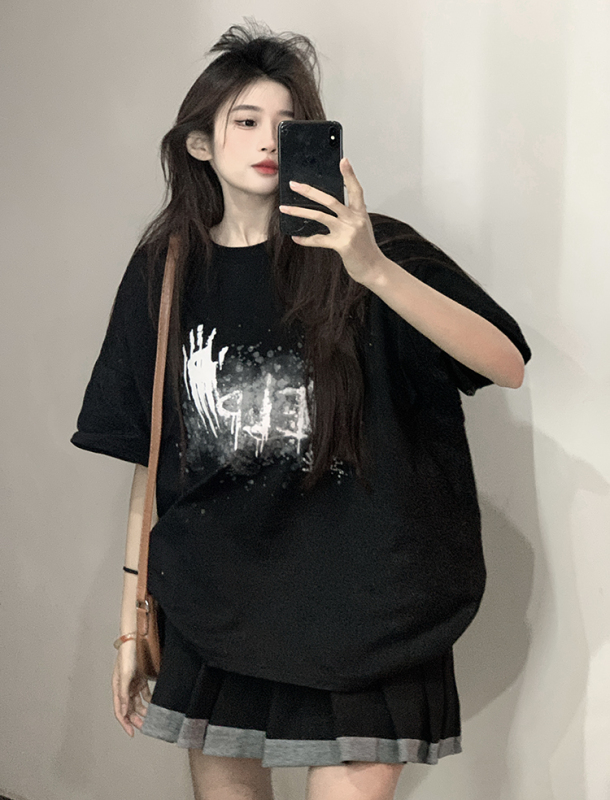 原創~實拍~暗黑風印花純棉短袖T恤女印花半袖上衣