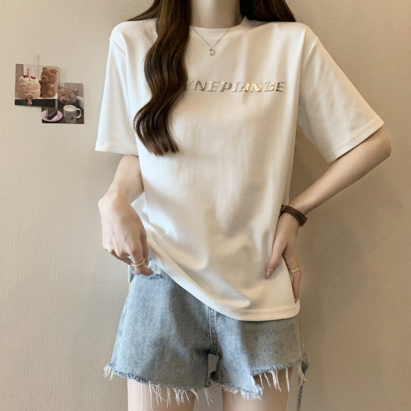實拍  21支純棉高緊密 2024夏裝立體電鍍字母短袖T恤女