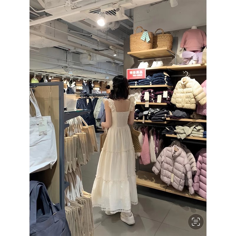 REESE奶酥甜茶 夏季溫柔風法式設計感收腰顯瘦女裝連衣裙