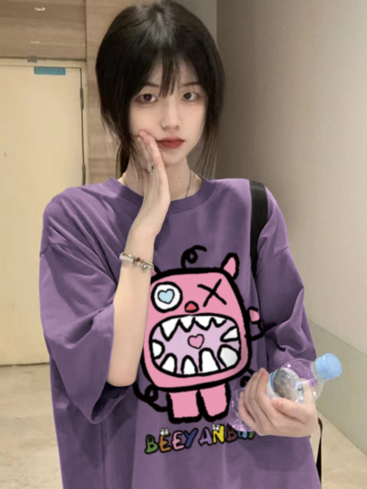 100%純棉後包領 紫色短袖t恤女