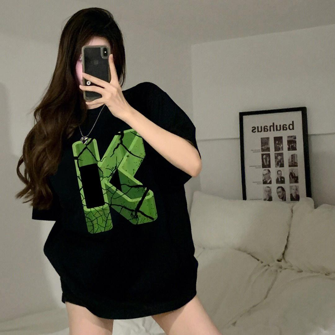 230克純棉包領高品質天貓質量2024初夏短袖純棉印花T恤女