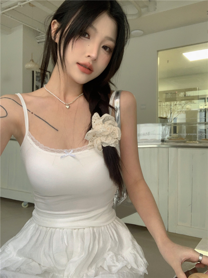 實拍~純欲修身蕾絲吊帶女夏季百搭打底純色辣妹背心上衣