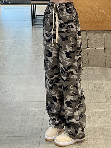 Real shot of cotton washed camouflage spring camouflage overalls straight pants