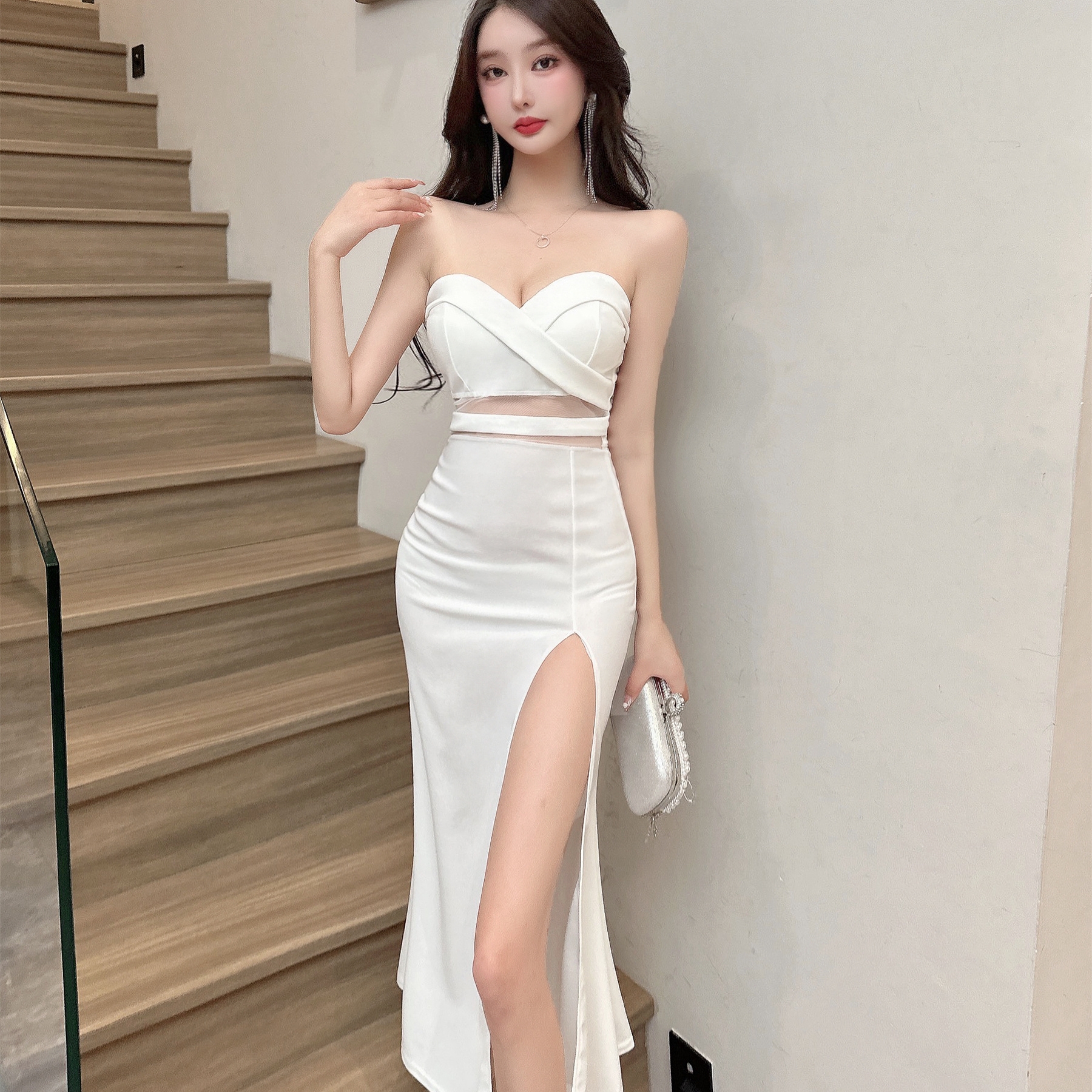實拍抹胸連衣裙性感顯瘦夜場女氣質高檔晚禮服長裙
