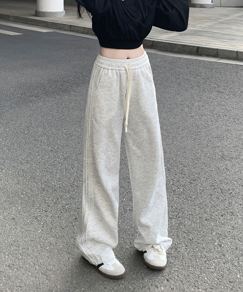 Real shot of Huamian composite gray sweatpants ins loose casual sports pants American niche straight-leg floor mopping pants