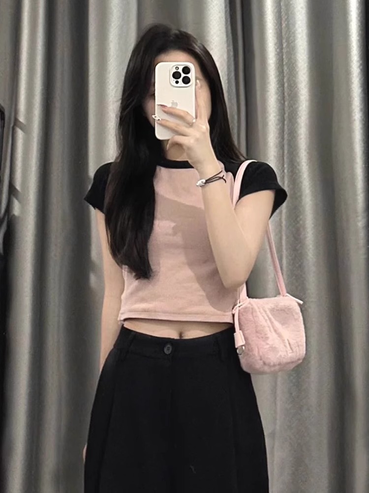 Official picture 40 count 210g pure cotton design niche short-sleeved T-shirt slimming sweet top