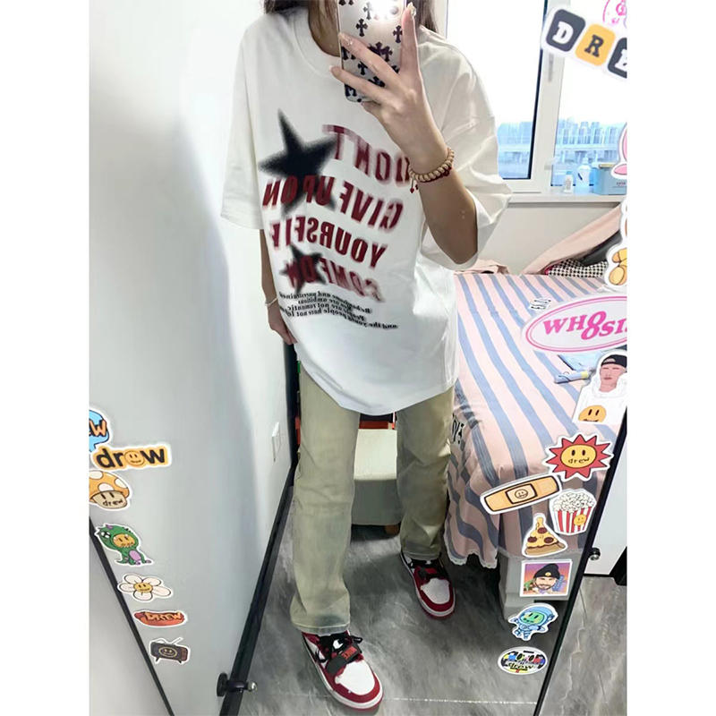 官圖 重磅/精梳純棉 後包領 有縫邊 S-XXXL 夏裝短袖T恤女