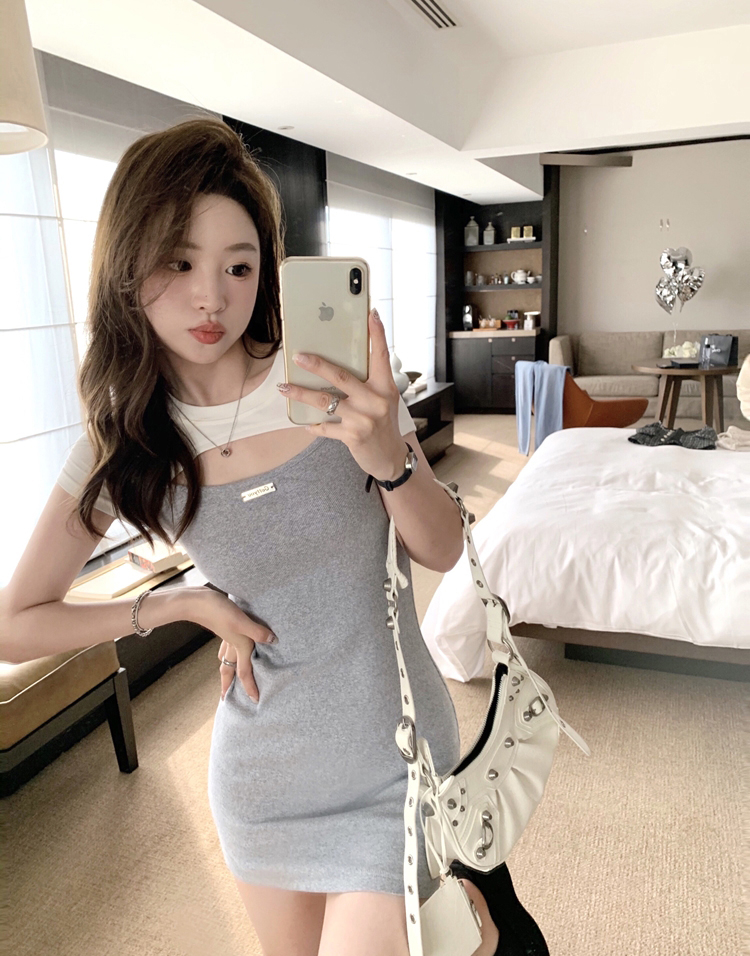 純欲風氣質辣妹裙女假兩件連衣裙女2024夏季新款修身顯瘦包臀裙子