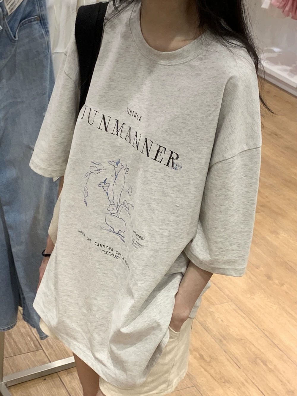 官圖 重磅/精梳純棉 後包領 有縫邊 S-XXXL 夏裝短袖T恤女