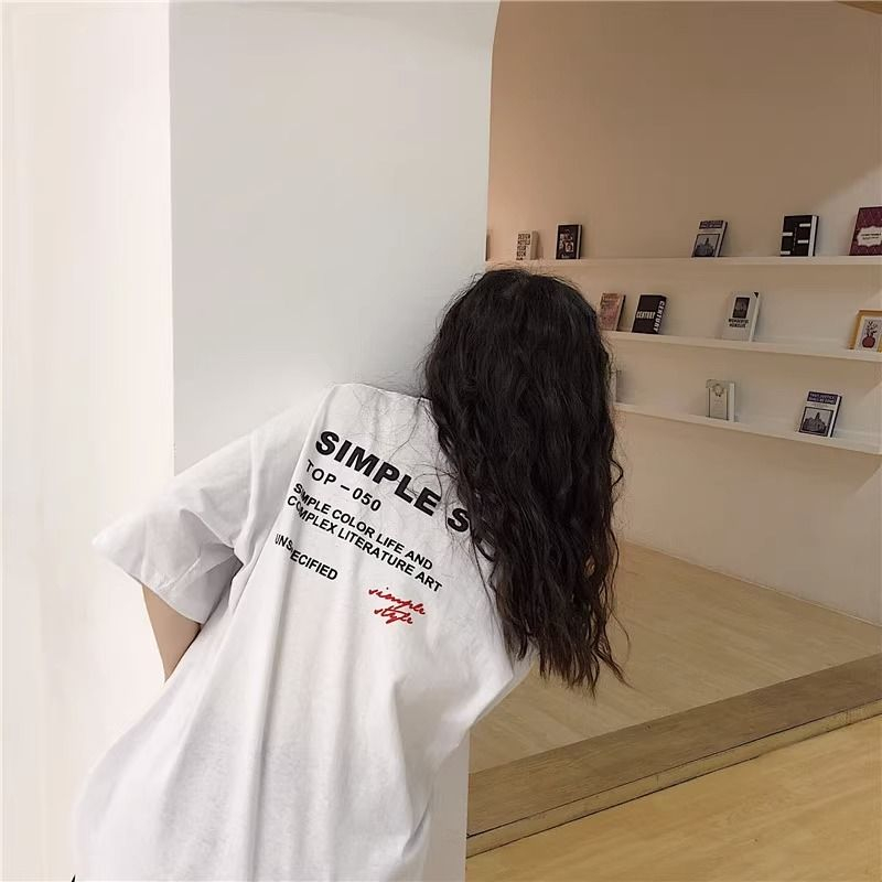韓版寬鬆t恤ins時尚顯瘦上衣服女前後圖印花