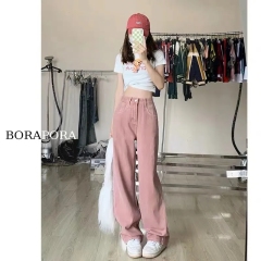 Dirty Pink High Waist Wide Leg Jeans Women's Spring and Autumn Straight Tube Loose Slimming Plus Size Trousers High Street Ins Trendy 