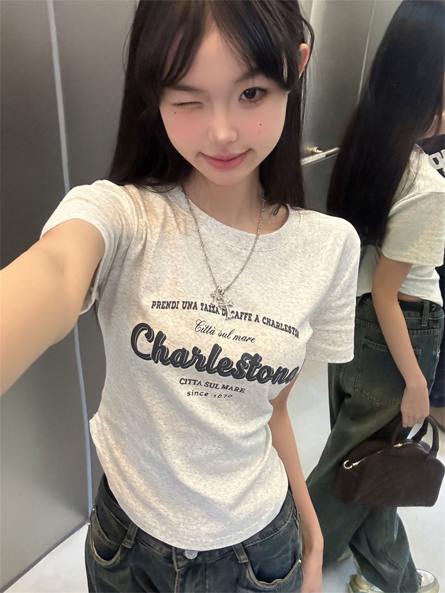本店原創!修身短款正肩T恤女夏短袖顯瘦小個子純色打底上衣