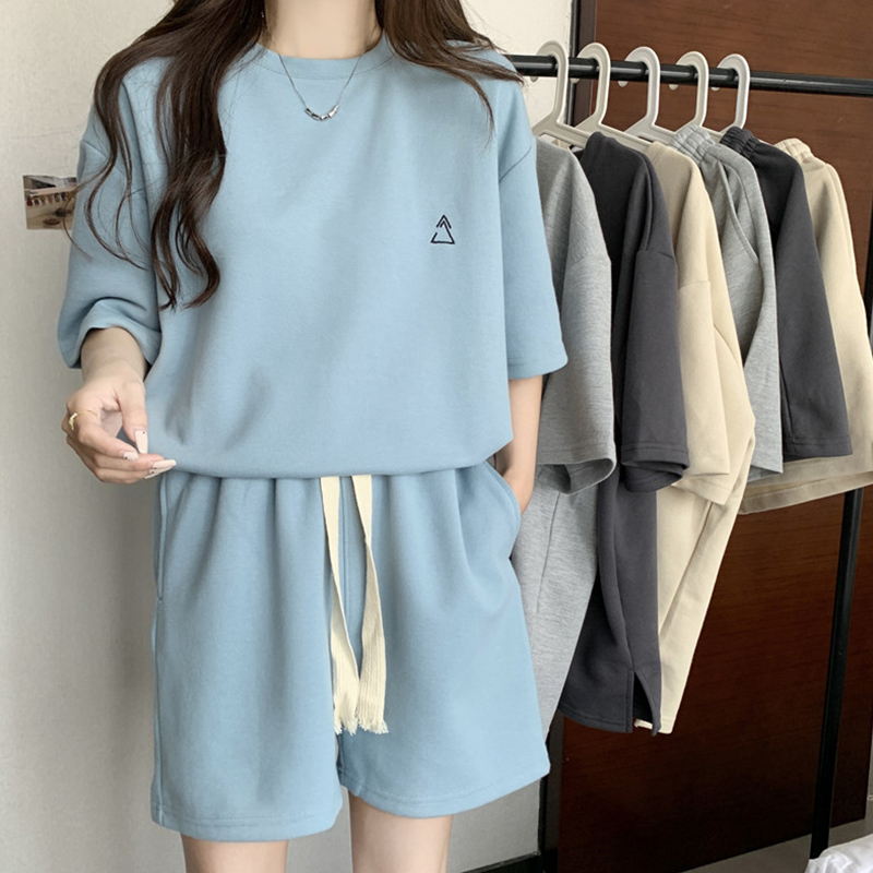 港風美式復古小個子休閒套裝女夏寬鬆ins風短袖短褲運動兩件套潮