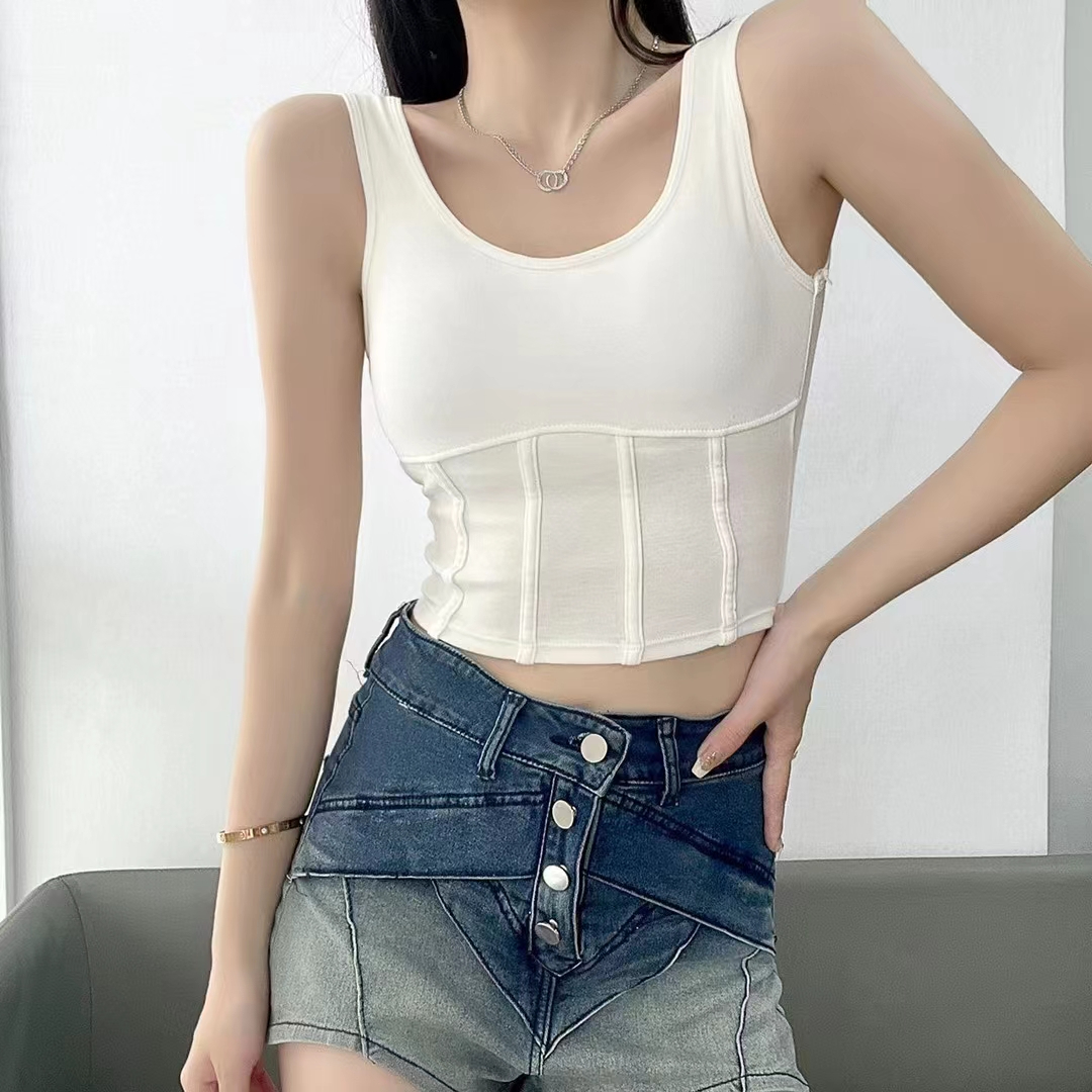 純棉運動時尚背心短款外穿設計感小眾辣妹無袖打底上衣女