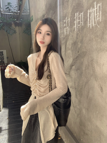 Photographed! Chic Retro V-neck Puff Collar Slim Fit Long Sleeve Women's Han Style Unique Personality Top