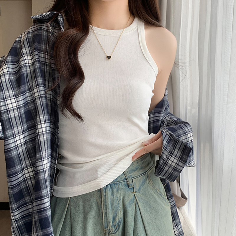 Real shot of summer I-shaped tank top for women, short style, thin, pure cotton, versatile sleeveless top for inner wear and outer wear