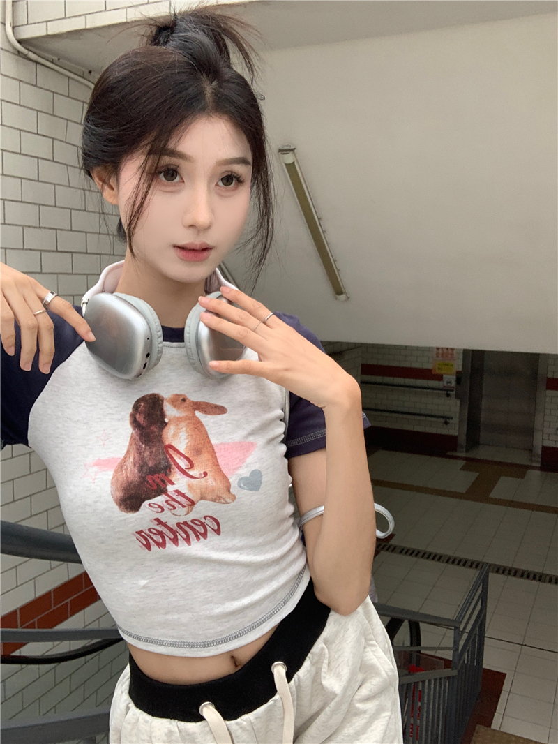 Actual shot of new slim-fitting bottoming shirt hot girl short-sleeved T-shirt women's top