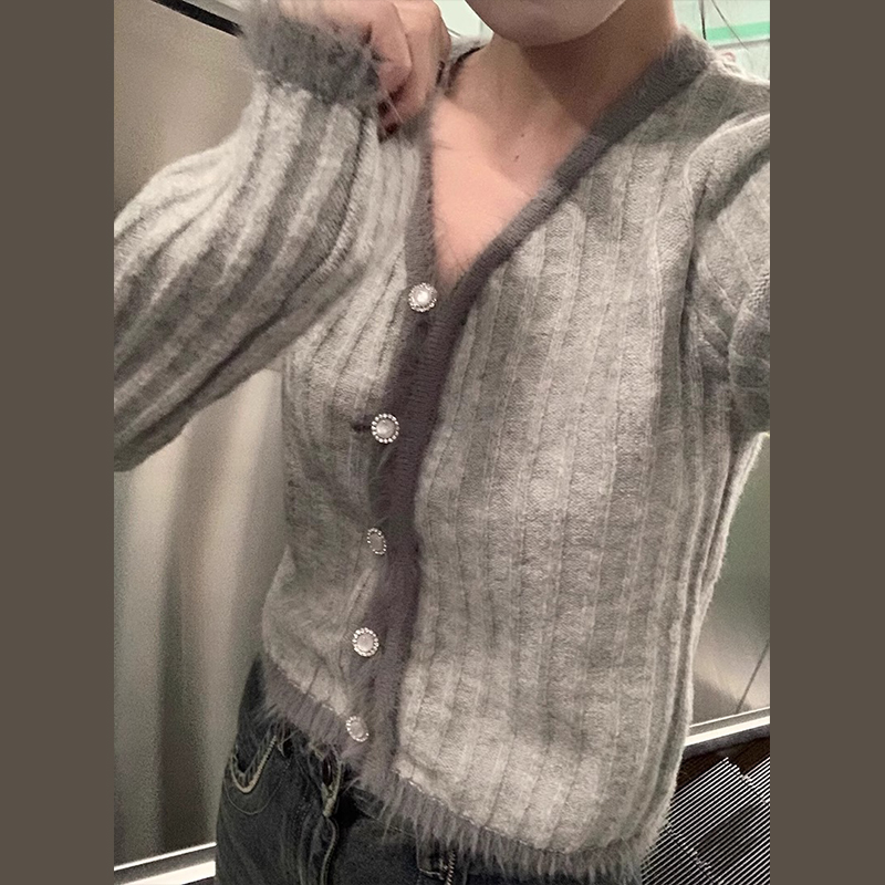 新款小個子香風v領毛衣女秋冬季韓系短款寬鬆內搭針織衫上衣