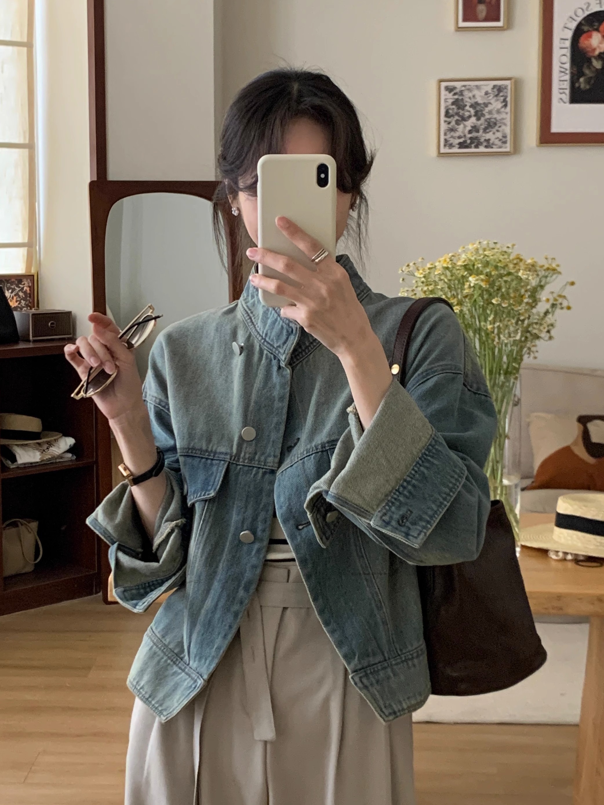 BRIVIN淺藍色休閒美式牛仔外套女春秋2024新款寬鬆復古百搭上衣