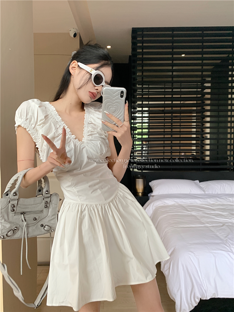 實拍  夏季氣質高級感連衣裙辣妹收腰公主蓬蓬短款裙子