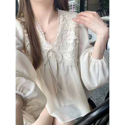 珍珍家少女感襯衫女2024新款早秋設計感小眾長袖小衫洋氣減齡襯衣