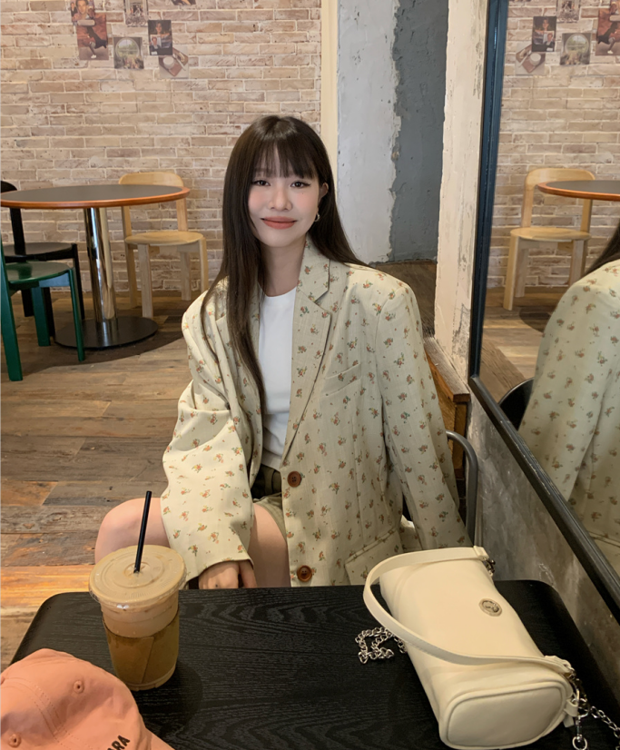 實拍！小碎花亞麻西裝外套小眾高級感炸街西服女