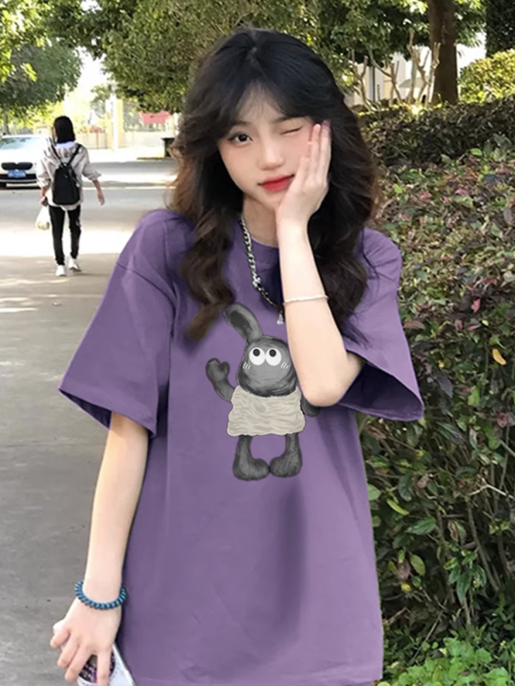 100%純棉後包領 紫色短袖t恤女