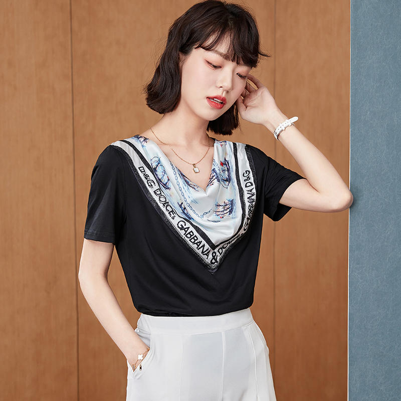 實拍2024年夏裝新款歐貨白色V領T恤女短袖設計感小眾燙鑽上衣潮
