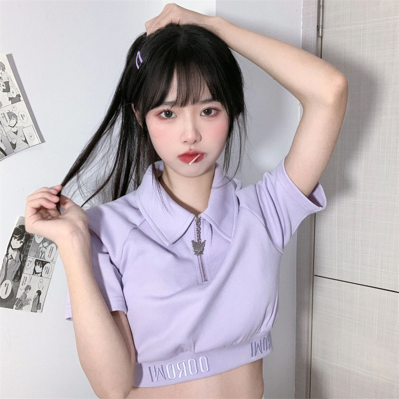 6535 cotton fish scale short-sleeved T-shirt for women Harajuku style design niche Hong Kong style sweet hottie navel-baring ins top