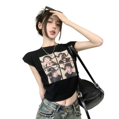 Official Printed Slim Fit American Street Sleeveless T-Shirt Vest Women's Top